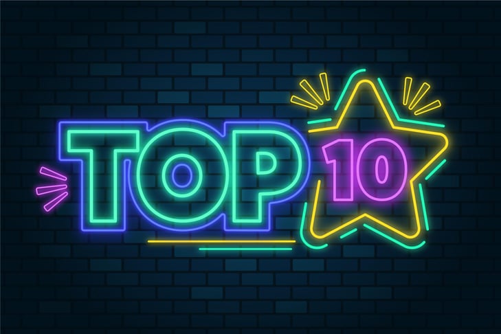 Neon sign that reads top 10
