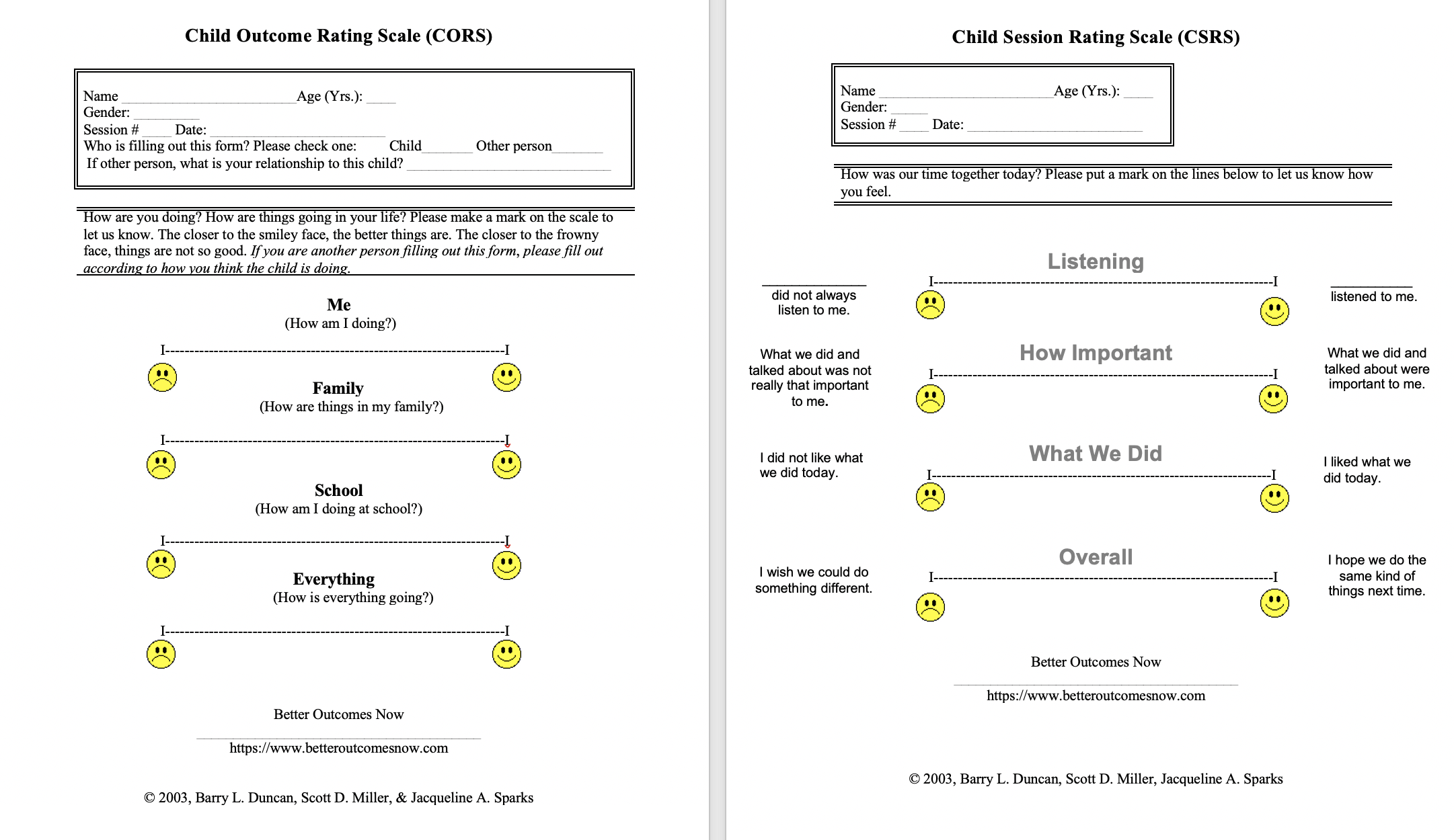 A Snapshot of the Child Outcome Rating Scale (CORS) and Child Session Rating Scale (CSRS)